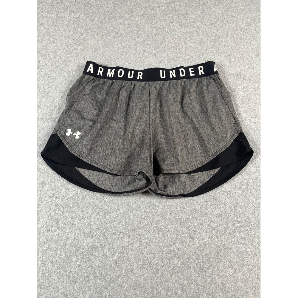 Under Armour Play Up 3.0 Twist Shorts Womens Medium Grey Black 1349125 Pockets